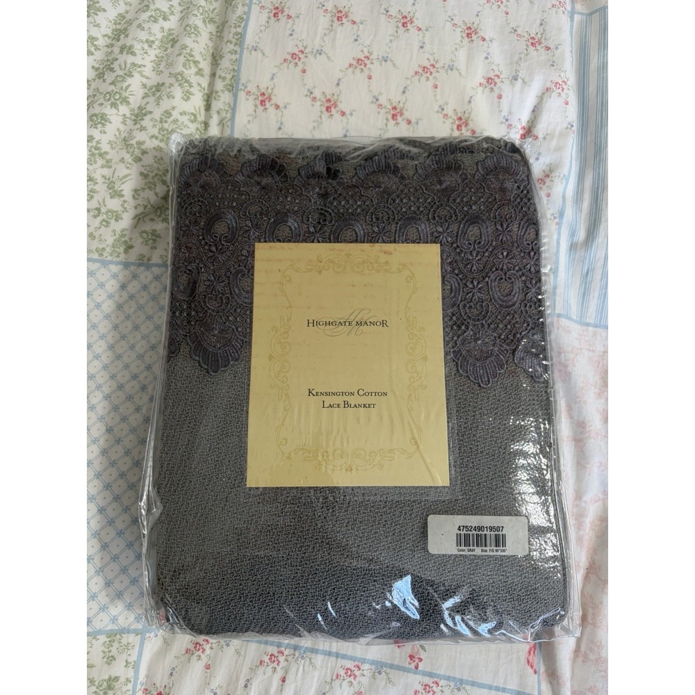 Highgate Manor Kensington Cotton Lace Blanket Full/Queen 90"x90" "HSN" GRAY